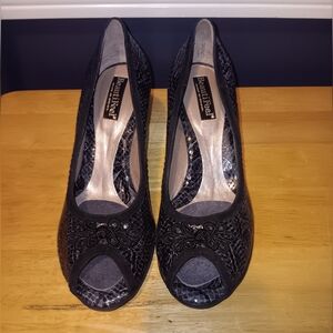 BeautiFeel Black Peep-Toe Leather Heels Size 40